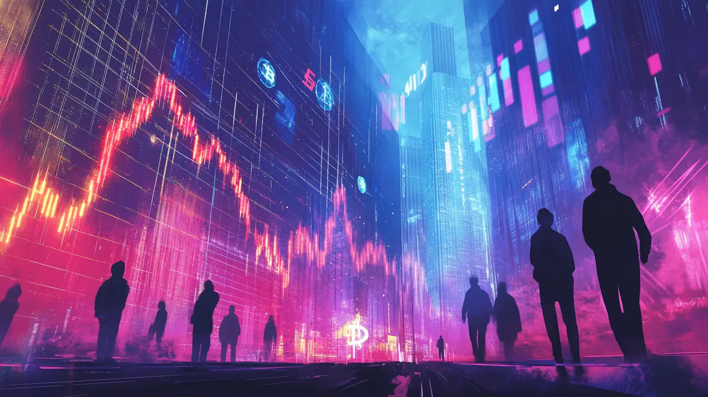 A futuristic illustration predicting the future trends of the crypto market